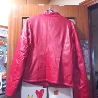 Chaqueta Roja Estilo Motero Mujer