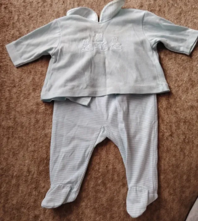 Conjunto bebê de malha azul 0-3 meses
