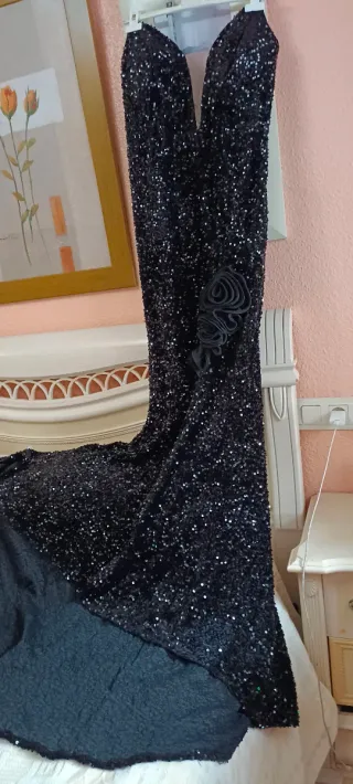 Vestido largo lentejuelas negro elástico 48/50