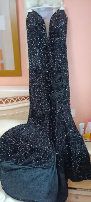 Vestido largo lentejuelas negro elástico 48/50