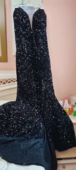 Vestido largo lentejuelas negro elástico 48/50