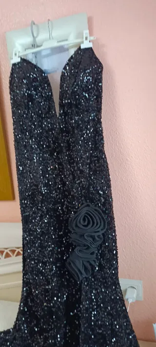 Vestido largo lentejuelas negro elástico 48/50