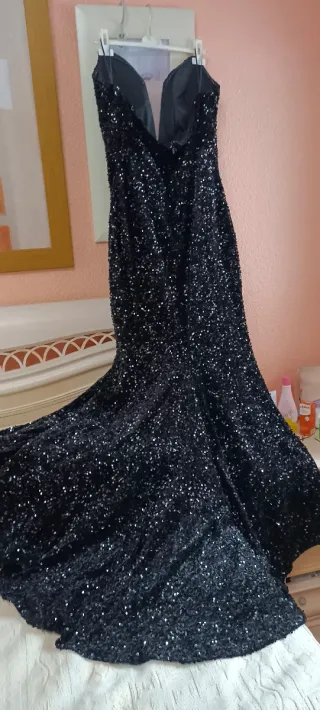 Vestido largo lentejuelas negro elástico 48/50