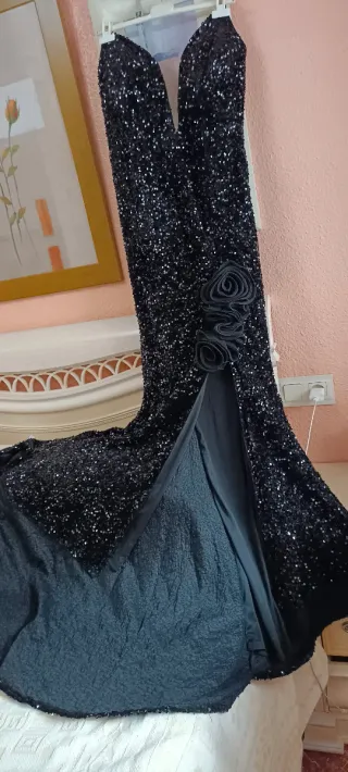 Vestido largo lentejuelas negro elástico 48/50