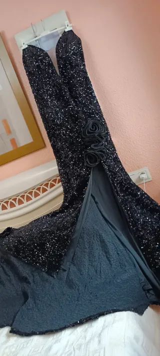 Vestido largo lentejuelas negro elástico 48/50