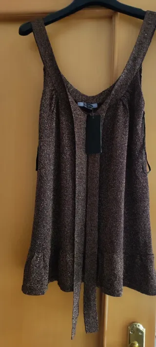 Top tirantes Mango marrón y dorado