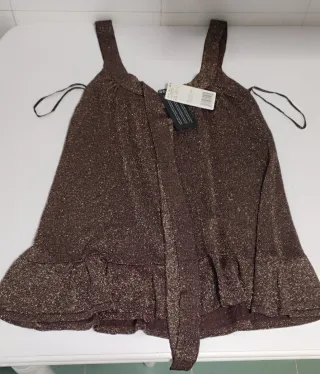 Top tirantes Mango marrón y dorado