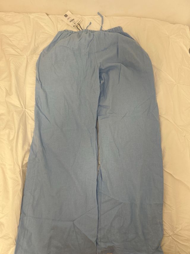 Pantalones anchos lino Bershka azul S