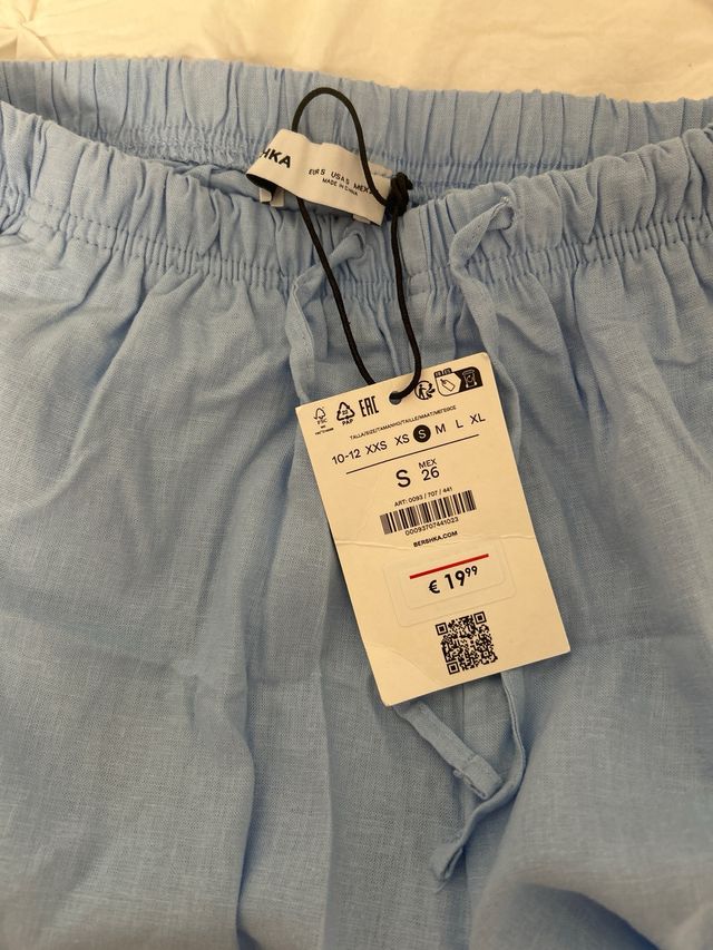 Pantalones anchos lino Bershka azul S