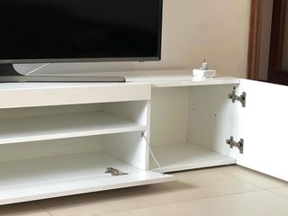 Mobile TV soggiorno effetto legno bianco lucido