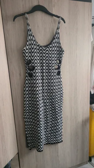 Vestido largo zig-zag blanco y negro
