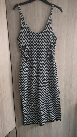 Vestido largo zig-zag blanco y negro