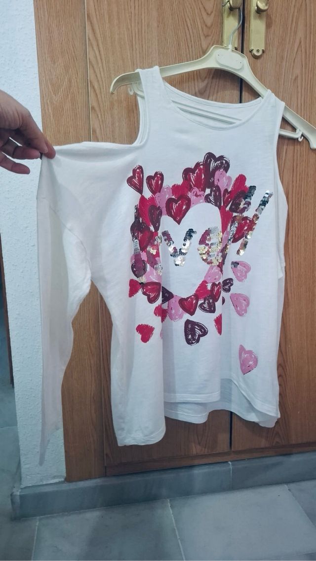 Camiseta Desigual Corazones Lentejuelas Talla M