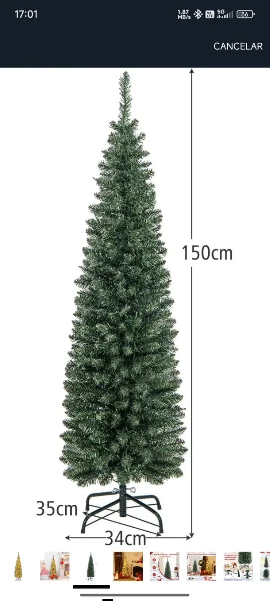 Albero di Natale stretto con luci 150cm nuovo