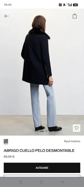 Abrigo de paño con cremallera y pelo