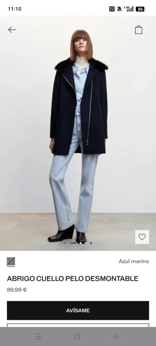 Abrigo de paño con cremallera y pelo