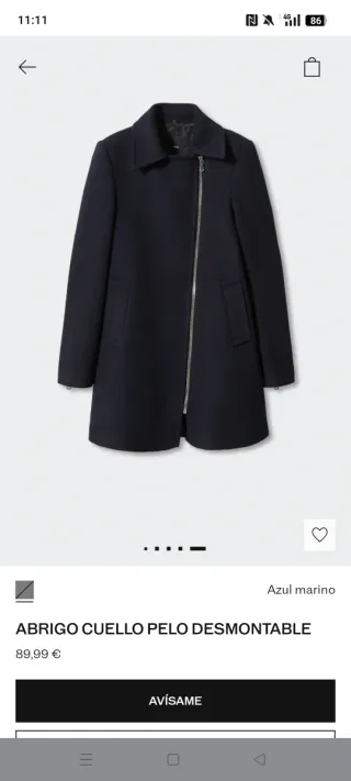 Abrigo de paño con cremallera y pelo