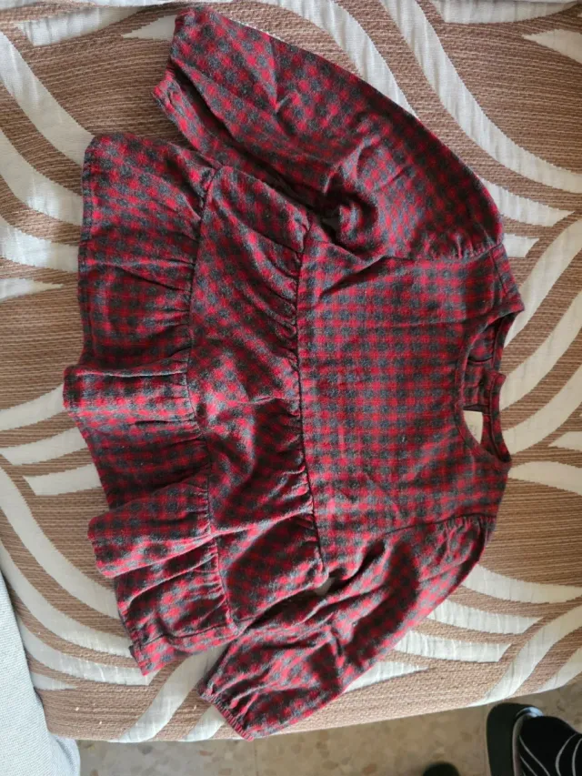 Vestido Zara Bebé Cuadros Rojo y Gris