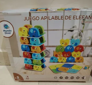 Juego de apilar elefantes de madera