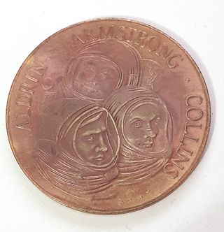 Rara Medaglia Rame Dorato 1969 Sbarco Luna