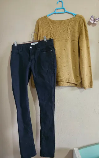 Conjunto 2 piezas: Jersey mostaza y pantalón negro