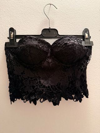 Top corto nero pizzo