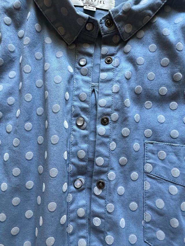 Camisa Cortefiel Azul Lunares blancos, manga larga