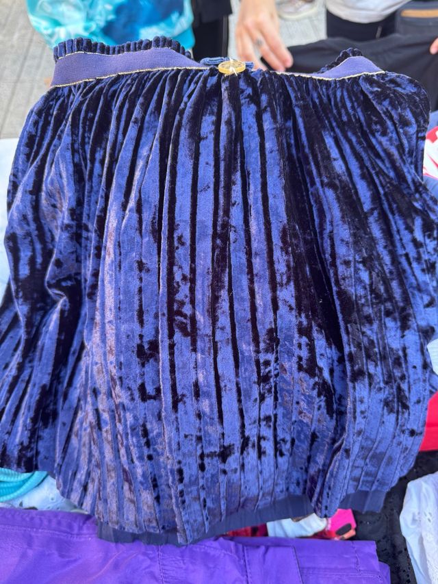 Falda de terciopelo azul marino plisada T 10-12