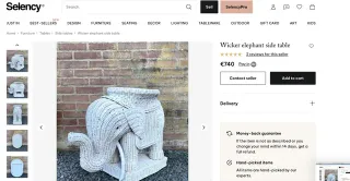 Elefante di vimini vintage laccato beige