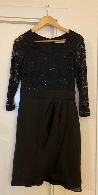 Vestido negro fiesta encaje y lentejuelas