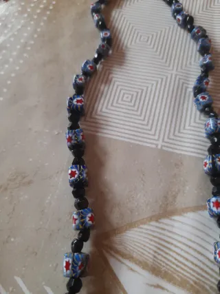 Collar Cuentas Negras y Cerámica Multicolor