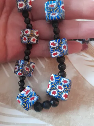 Collar Cuentas Negras y Cerámica Multicolor