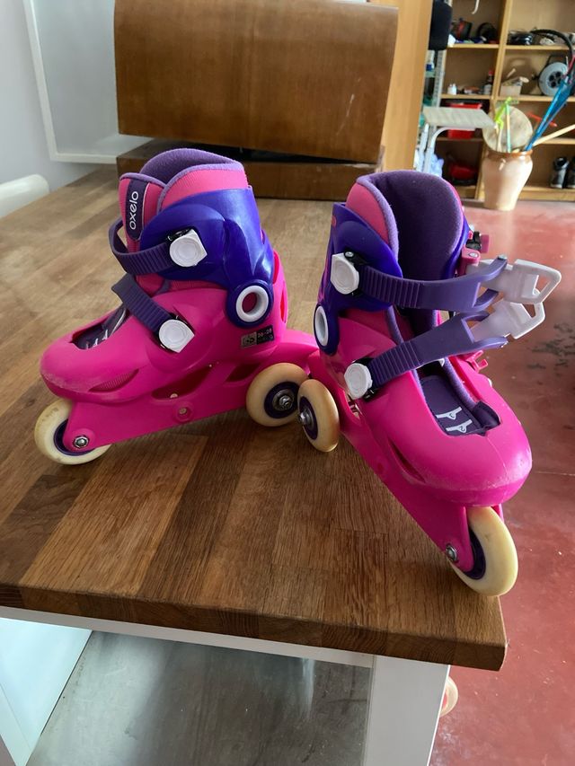 Patines niña Decathlon rosas y morados. talla 26/2