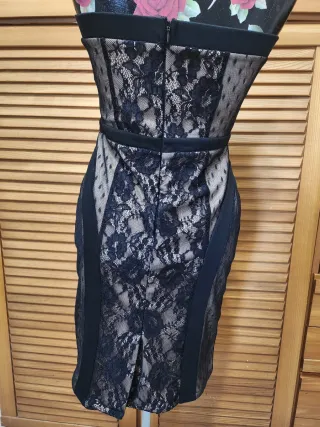 Guess Vestito Pizzo Nero Beige