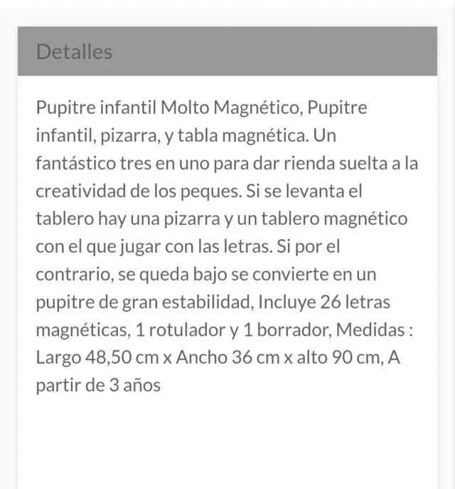 Pupitre infantil magnético "Molto" +3 años