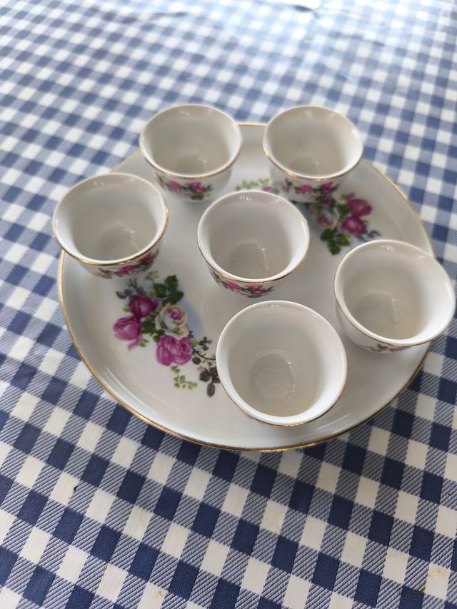 Conjunto 6 cuencos sake vintage y bandeja