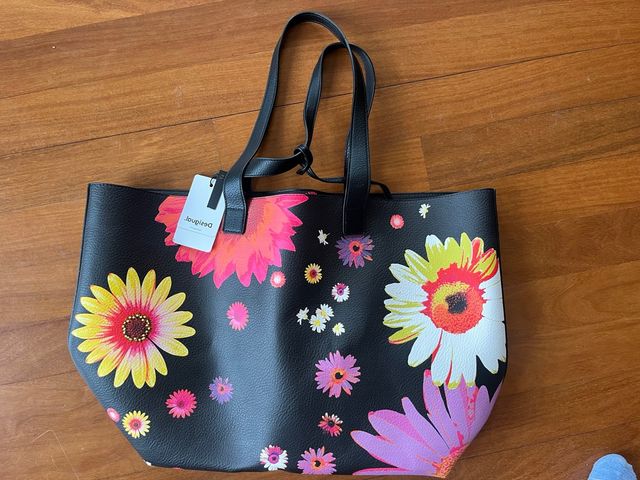 Bolso Desigual Negro Flores Multicolor