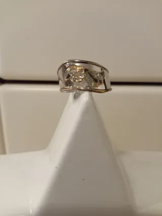 Anello a fascia argento e oro con smalti