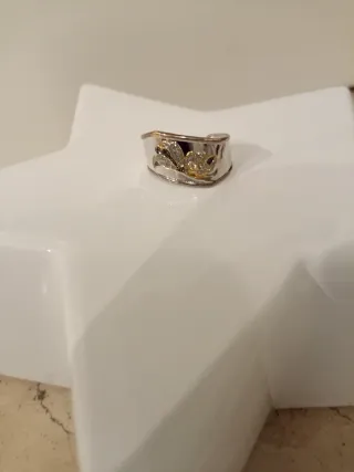 Anello a fascia argento e oro con smalti