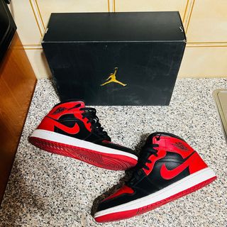 Jordan 1 Mid Scarpe Uomo Nero Rosso