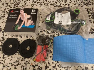 Kit Gimnasio Casa: Rueda Abdominal, Comba, Pesas