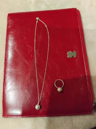 Conjunto Tous Plata Collar y Anillo Oso Perla