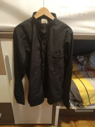 Camisa Negra Clerical cuello romano, gemelos, L