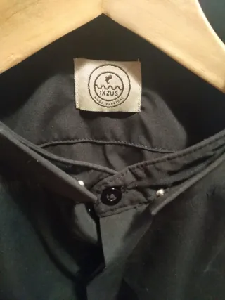 Camisa Negra Clerical cuello romano, gemelos, L