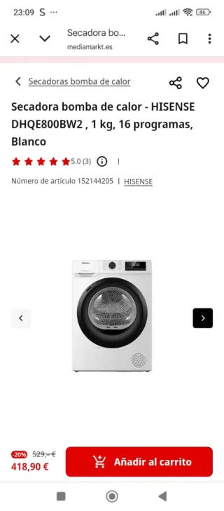 Secadora HISENSE DHQE800BW2 Blanca