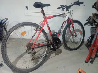 Bicicleta de montaña roja y blanca