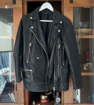 Chaqueta Biker Oversize ZARA Negra Talla M piel ov