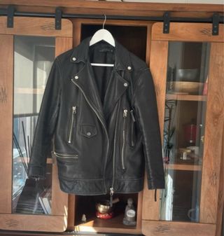 Chaqueta Biker Oversize ZARA Negra Talla M piel ov