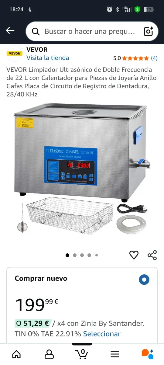 Limpiador Ultrasónico VEVOR 22L