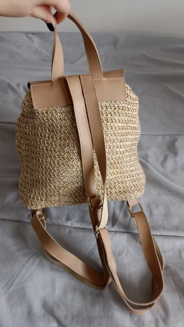 Mochila Zara Rafia Bordada Multicolor